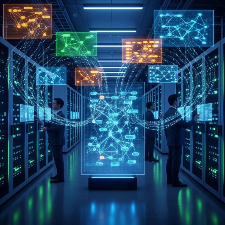Graph database technology representation with interconnected nodes and graphs