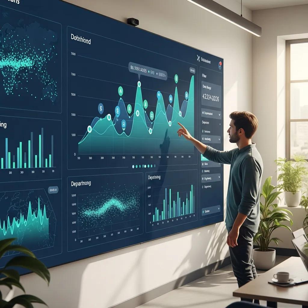 User interacting with an interactive dashboard showcasing dynamic data visualizations