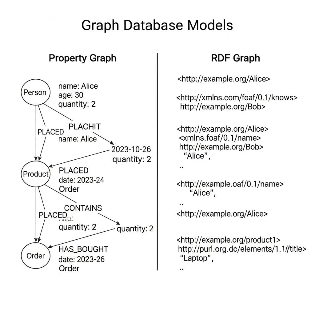 Illustration of property graphs and RDF models in graph databases